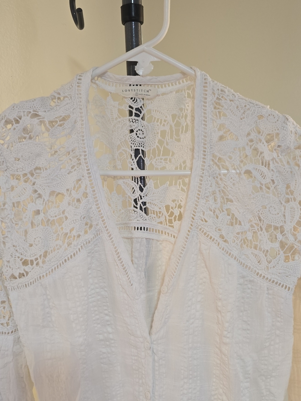 lovestitch White Crochet Yoke V-Neck Tunic